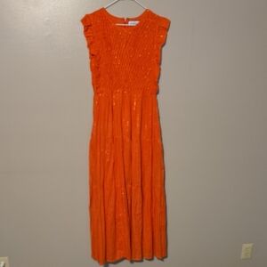 CK Bradley Medium Tiered Miller Maxi Dress in Orange with Gold Shimmer Size XS‎